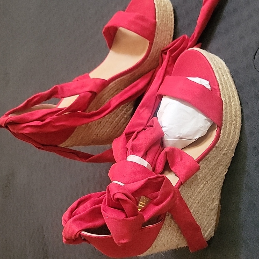 🆕️ Women's Lace Up Espadrilles Wedges Red Sandals